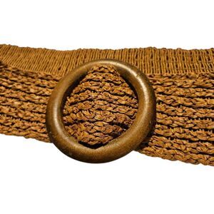 Woven Brown Belt with Circular Buckle Waist 32"